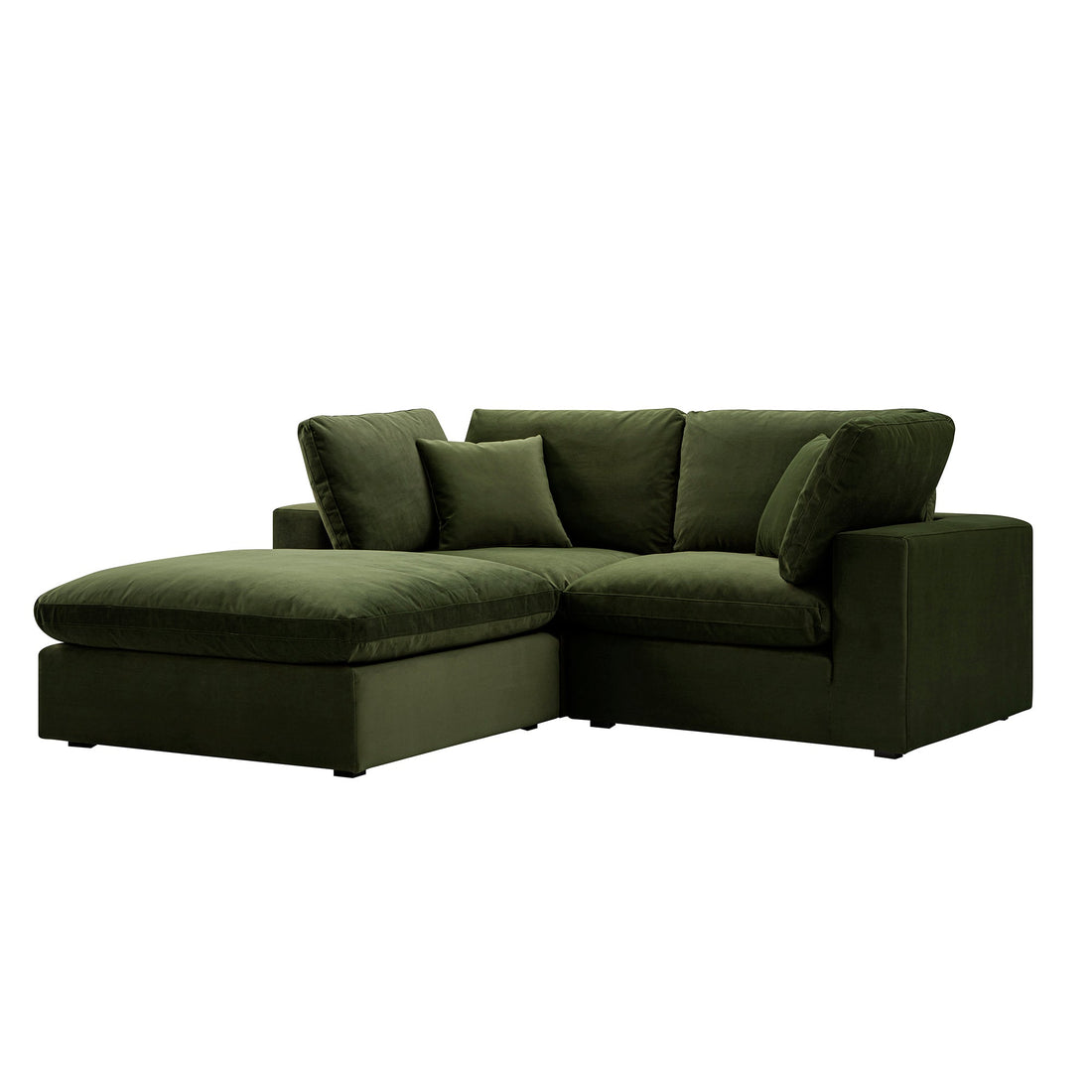 Lutyens Moss Green Velvet Modular Sofa 2-Piece Chaise