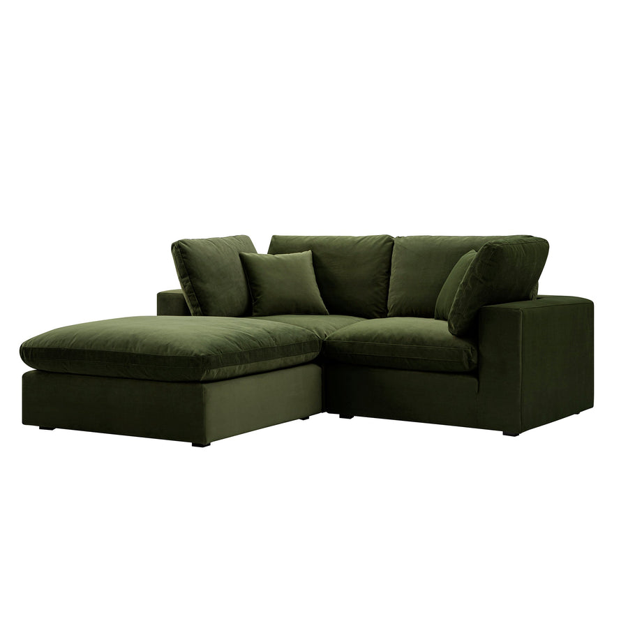 Lutyens Moss Green Velvet Modular Sofa 2-Piece Chaise