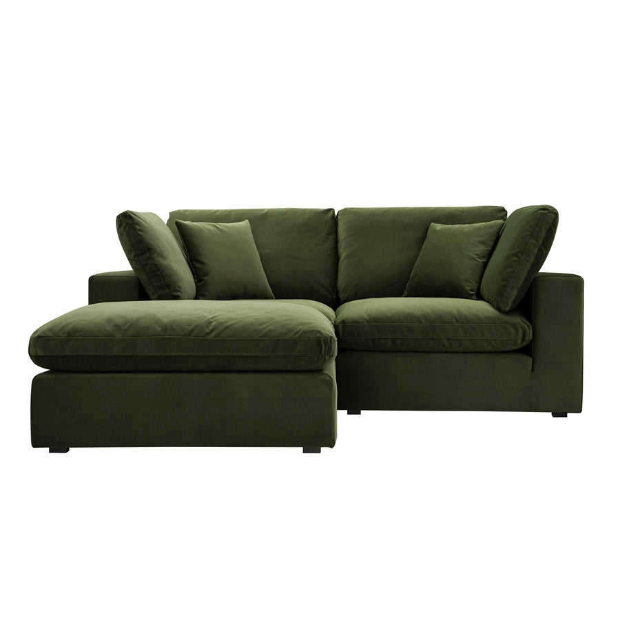 Lutyens Moss Green Velvet Modular Sofa 2-Piece Chaise