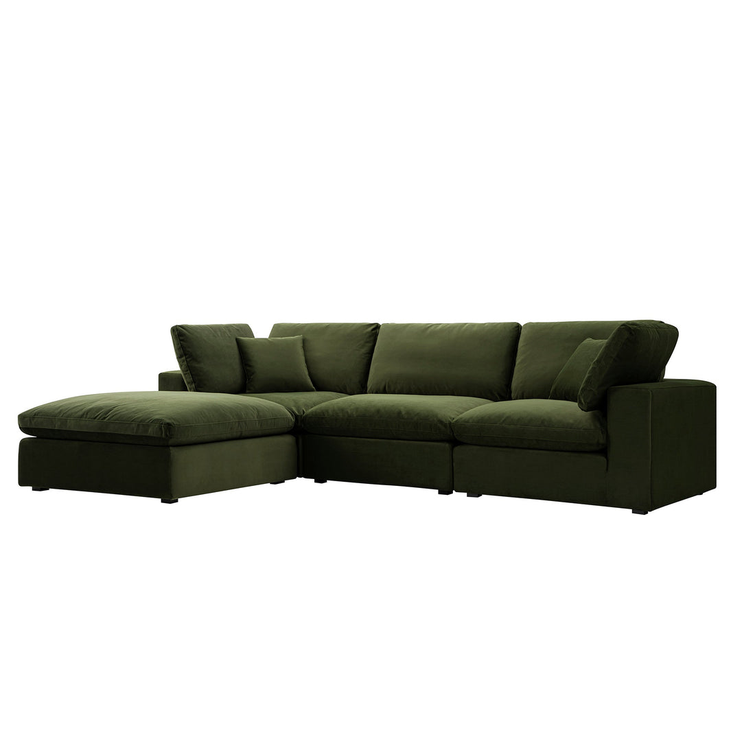 Lutyens Moss Green Velvet Modular Sofa 3-Piece Chaise