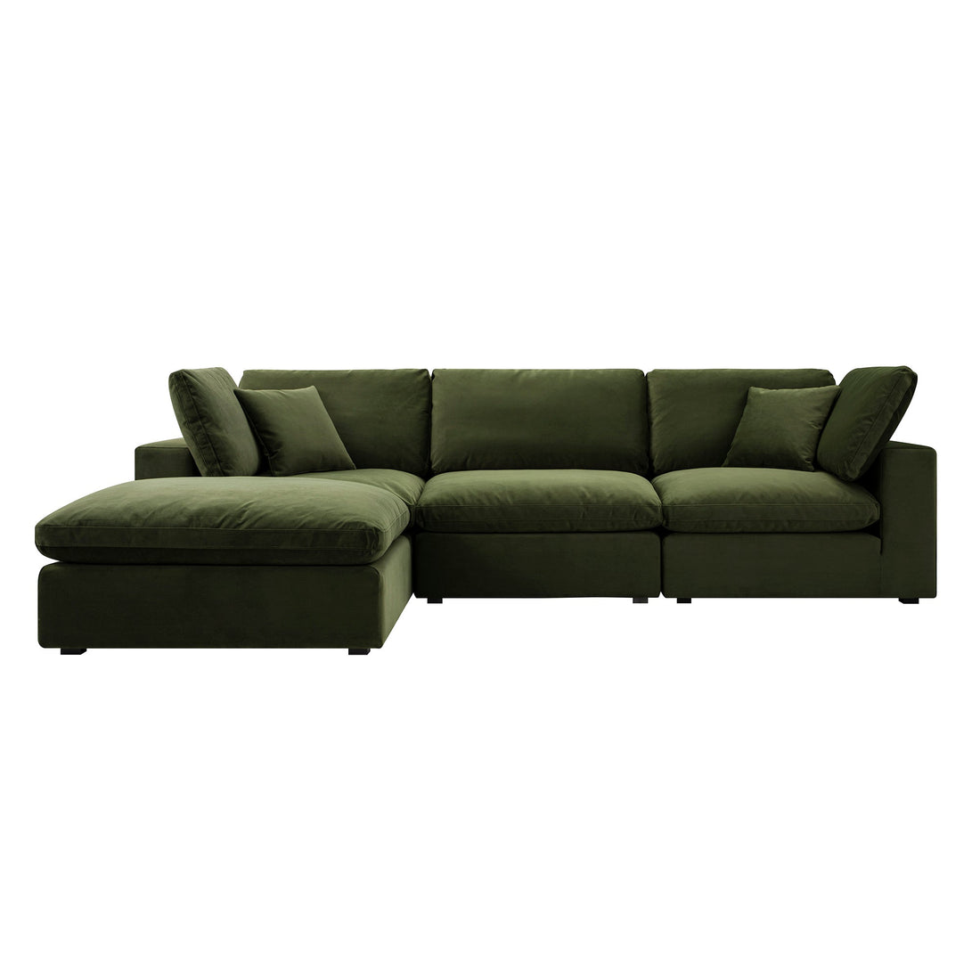 Lutyens Moss Green Velvet Modular Sofa 3-Piece Chaise