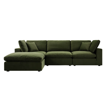 Lutyens Moss Green Velvet Modular Sofa 3-Piece Chaise