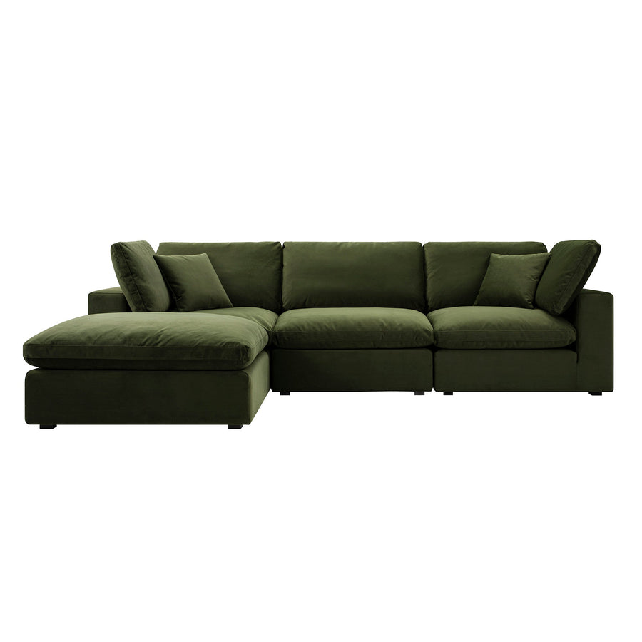 Lutyens Moss Green Velvet Modular Sofa 3-Piece Chaise