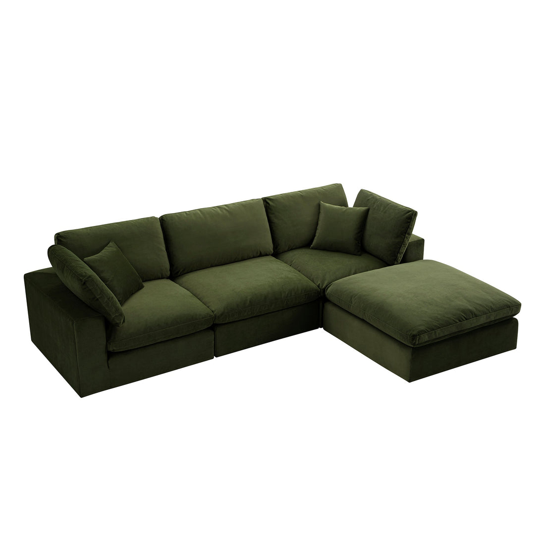 Lutyens Moss Green Velvet Modular Sofa 3-Piece Chaise