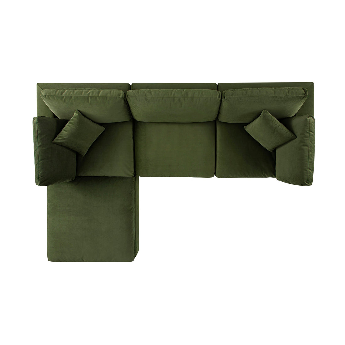 Lutyens Moss Green Velvet Modular Sofa 3-Piece Chaise