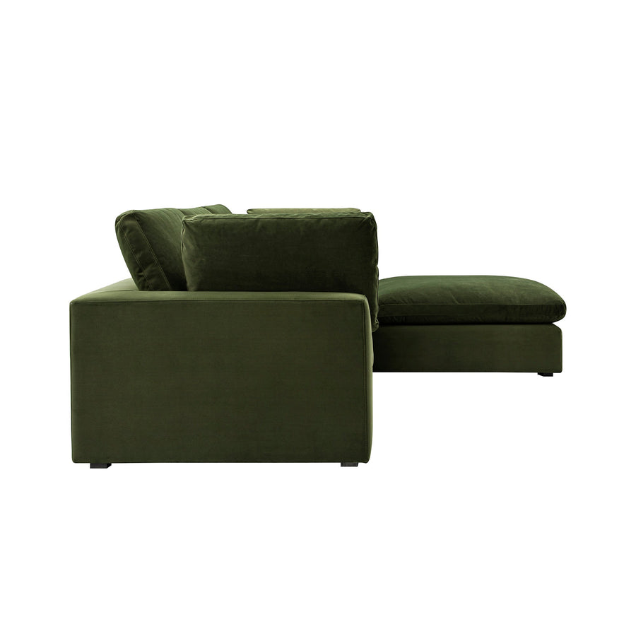 Lutyens Moss Green Velvet Modular Sofa 3-Piece Chaise