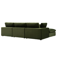 Lutyens Moss Green Velvet Modular Sofa 3-Piece Chaise