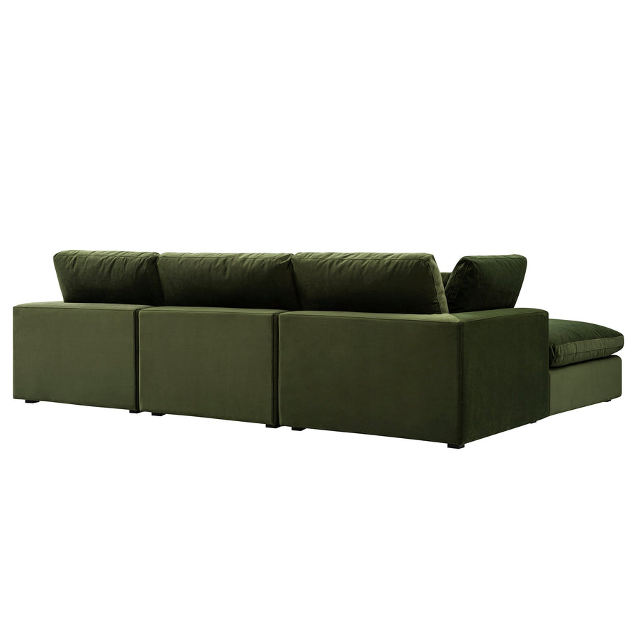 Lutyens Moss Green Velvet Modular Sofa 3-Piece Chaise