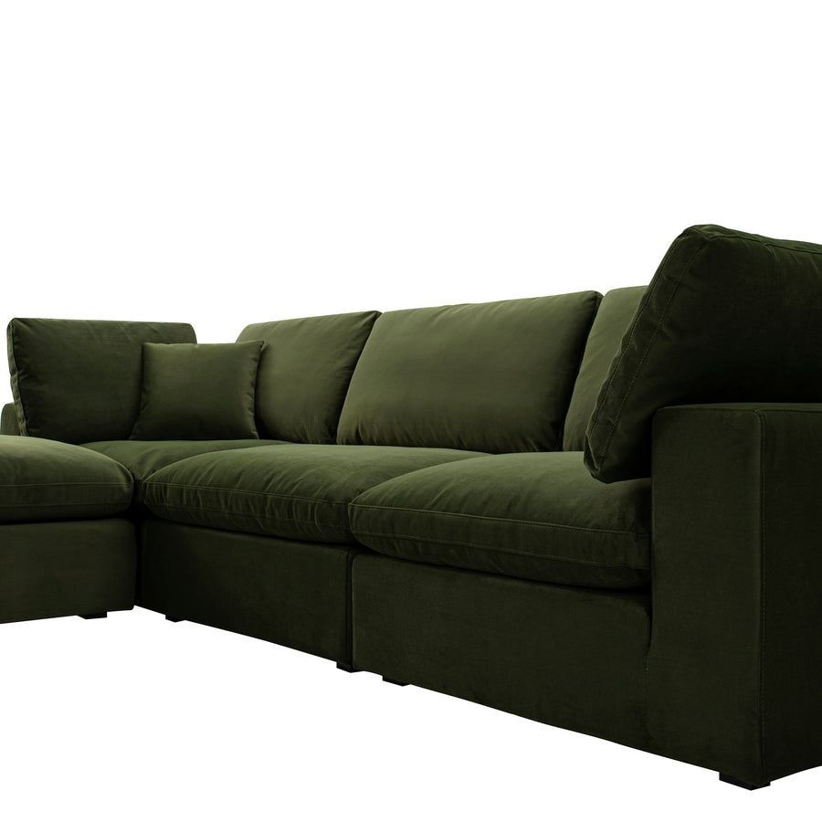 Lutyens Moss Green Velvet Modular Sofa 3-Piece Chaise