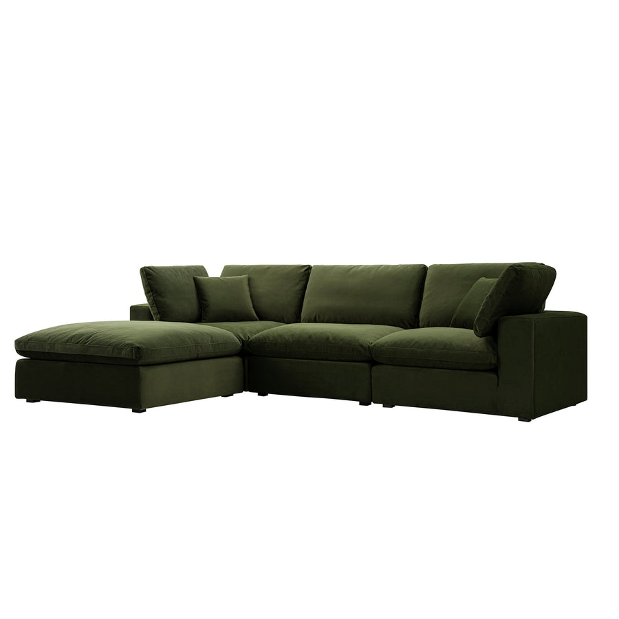 Lutyens Moss Green Velvet Modular Sofa 3-Piece Chaise