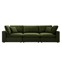 Lutyens Moss Green Velvet Modular Sofa, 3-Piece