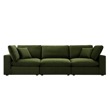Lutyens Moss Green Velvet Modular Sofa, 3-Piece
