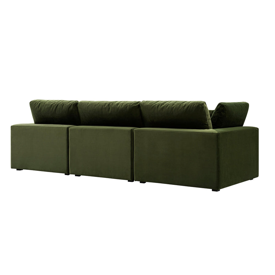 Lutyens Moss Green Velvet Modular Sofa, 3-Piece
