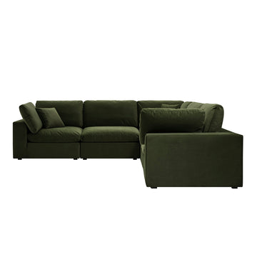 Lutyens Moss Green Velvet Modular Sofa 5-Piece Corner Set