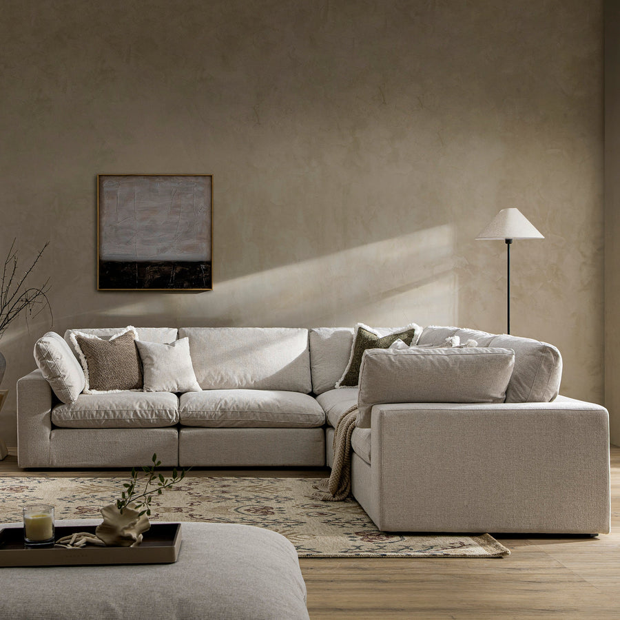 Lutyens Oatmeal Weave Fabric Blend Modular Sofa 5-Piece Corner Set