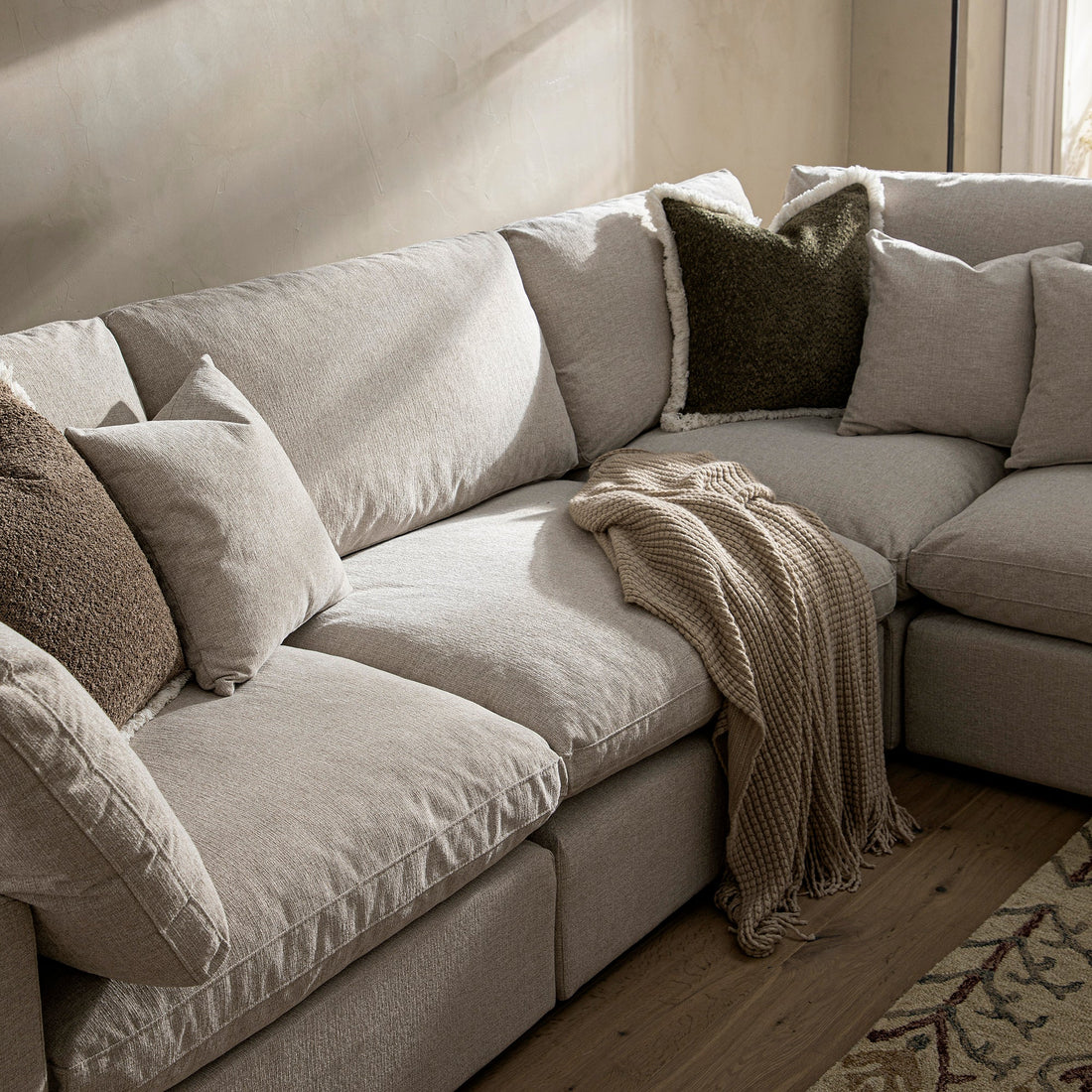 Lutyens Oatmeal Weave Fabric Blend Modular Sofa 5-Piece Corner Set