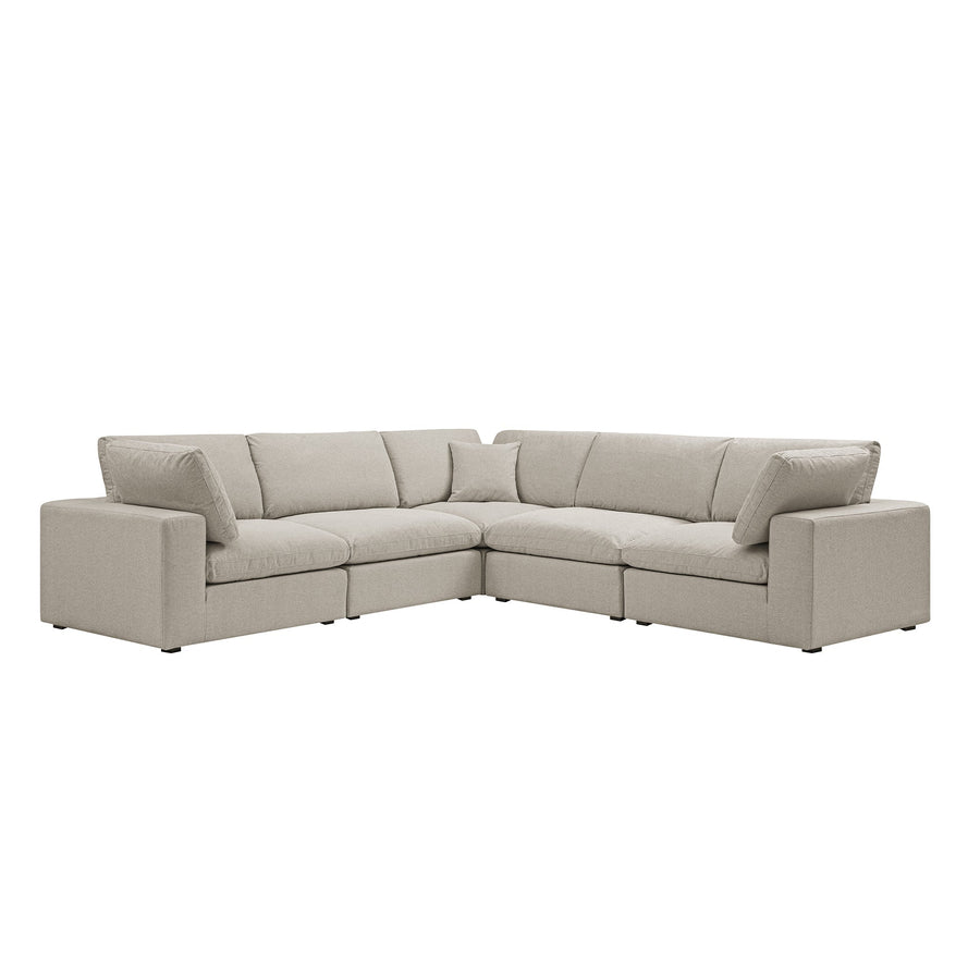 Lutyens Oatmeal Weave Fabric Blend Modular Sofa 5-Piece Corner Set