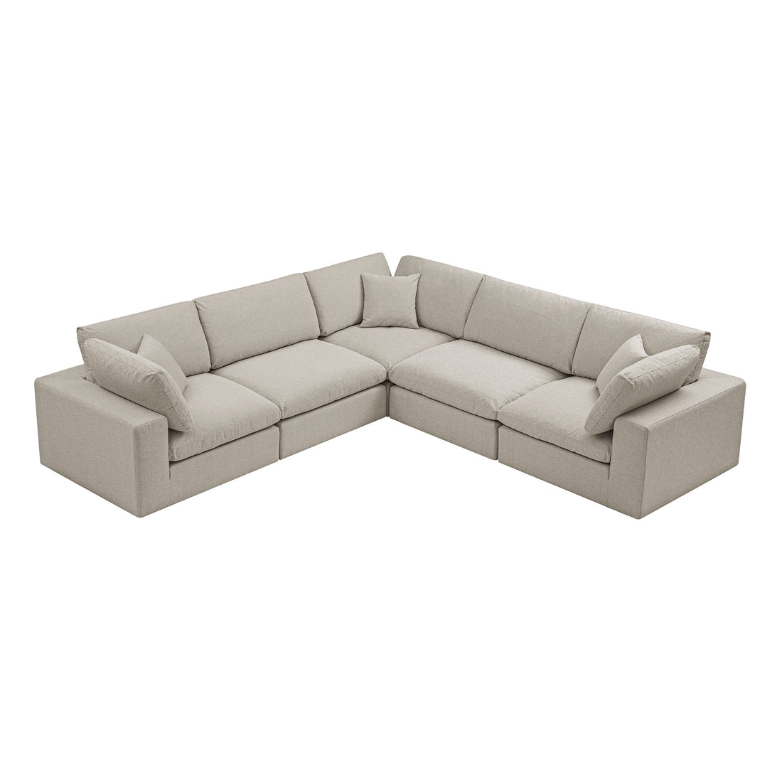 Lutyens Oatmeal Weave Fabric Blend Modular Sofa 5-Piece Corner Set