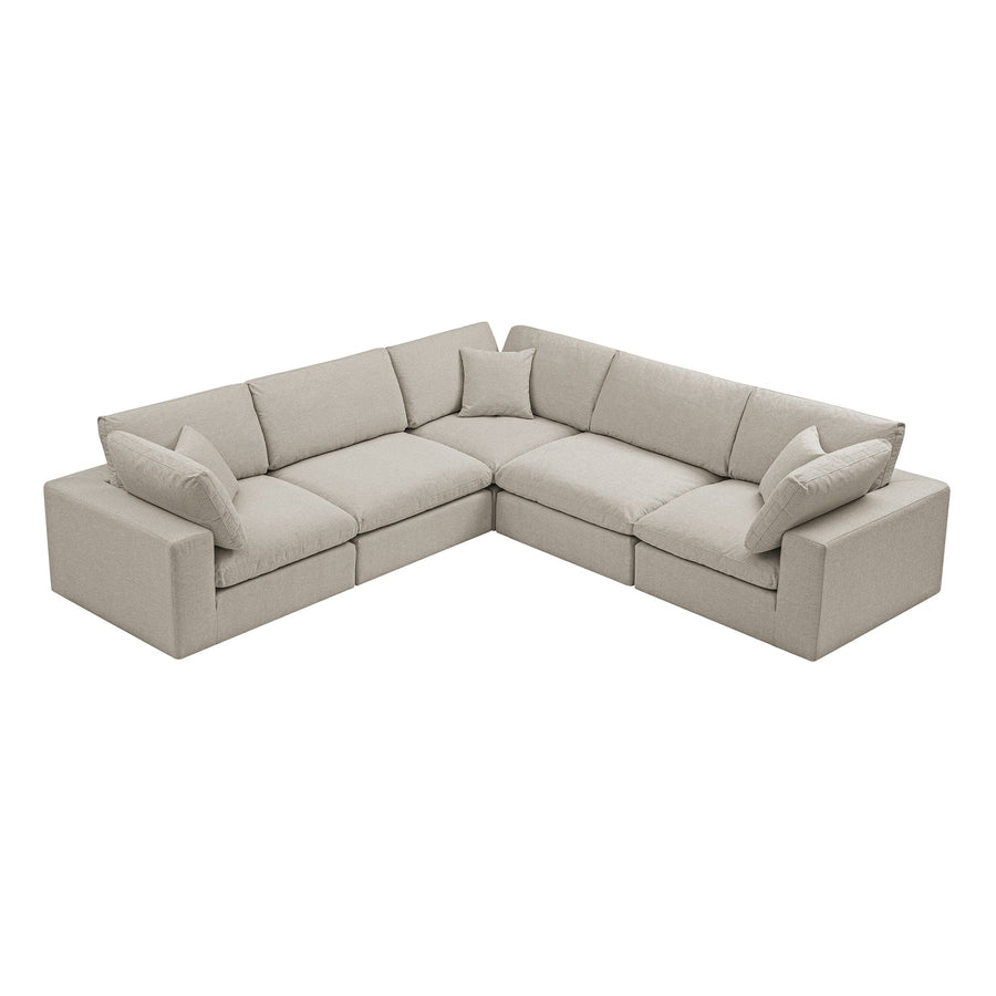 Lutyens Oatmeal Weave Fabric Blend Modular Sofa 5-Piece Corner Set