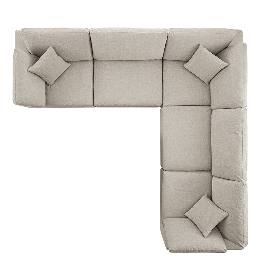 Lutyens Oatmeal Weave Fabric Blend Modular Sofa 5-Piece Corner Set