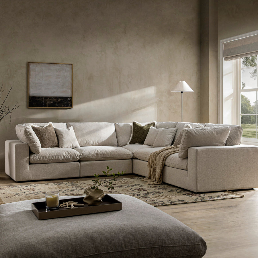 Lutyens Oatmeal Weave Fabric Blend Modular Sofa 5-Piece Corner Set