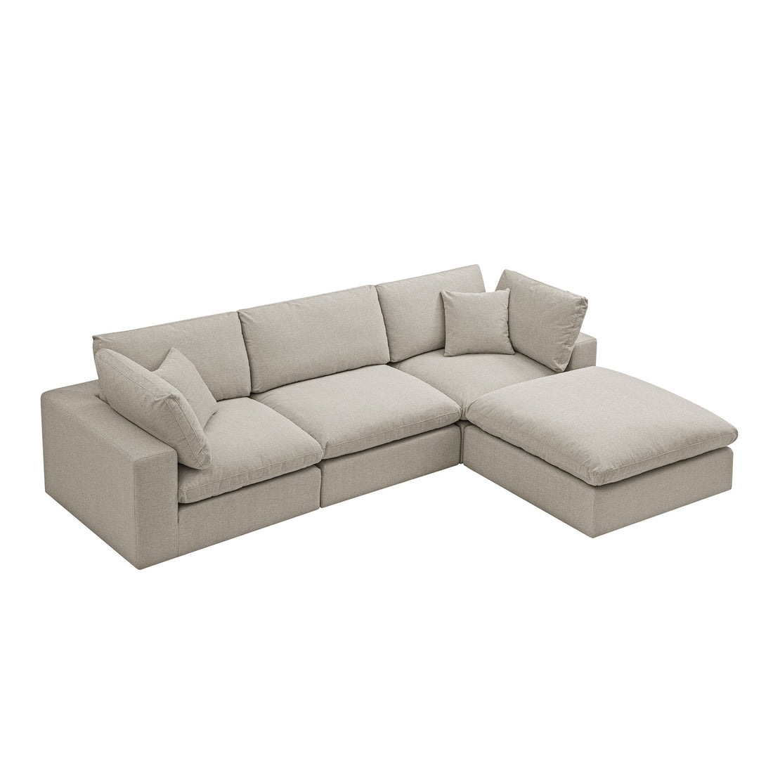 Lutyens Oatmeal Weave Fabric Modular Sofa 3-Piece Chaise