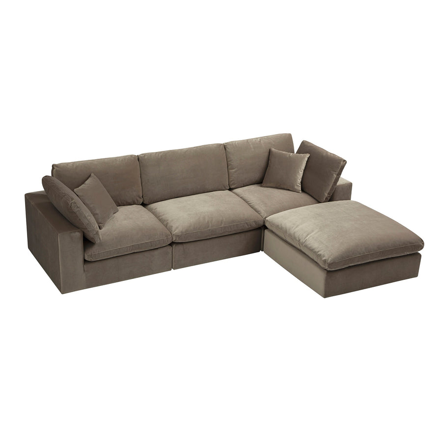 Lutyens Taupe Velvet Modular Sofa 3-Piece Chaise