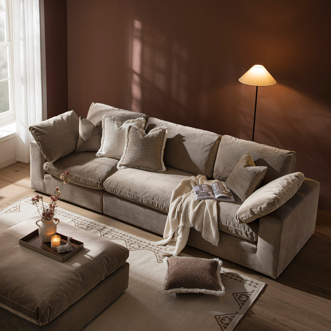 Lutyens Taupe Velvet Modular Sofa, 3-Piece