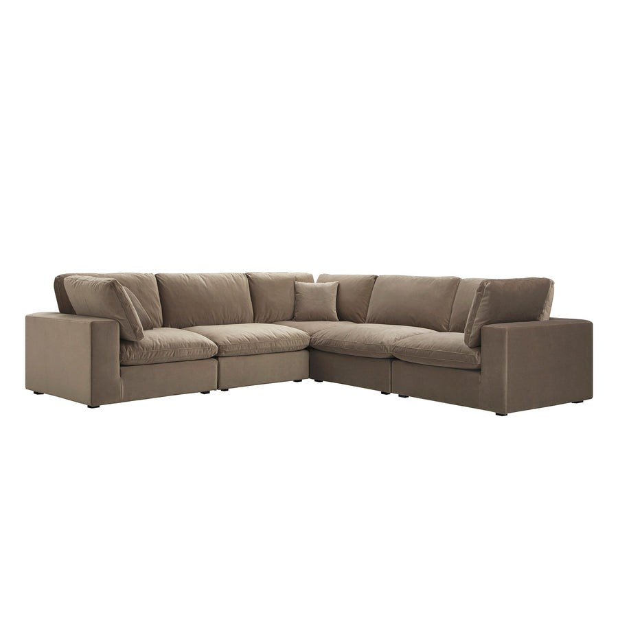Lutyens Taupe Velvet Modular Sofa 5-Piece Corner Set