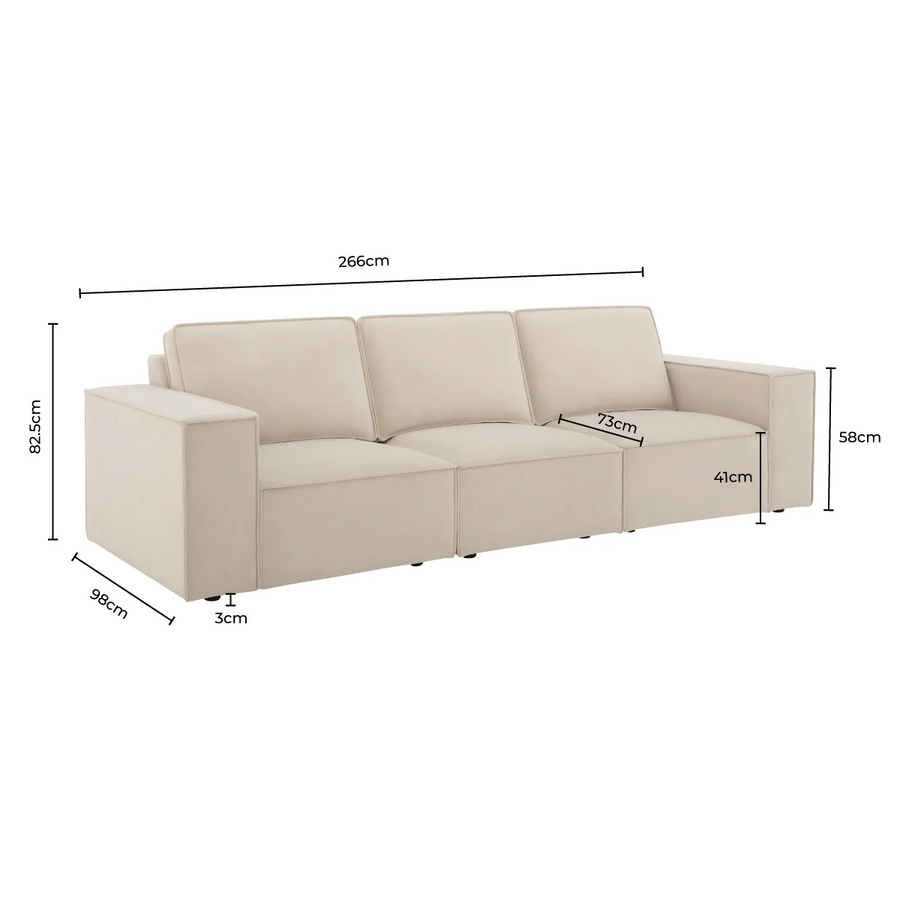 Brooklyn 3 Seater Sofa - Stone