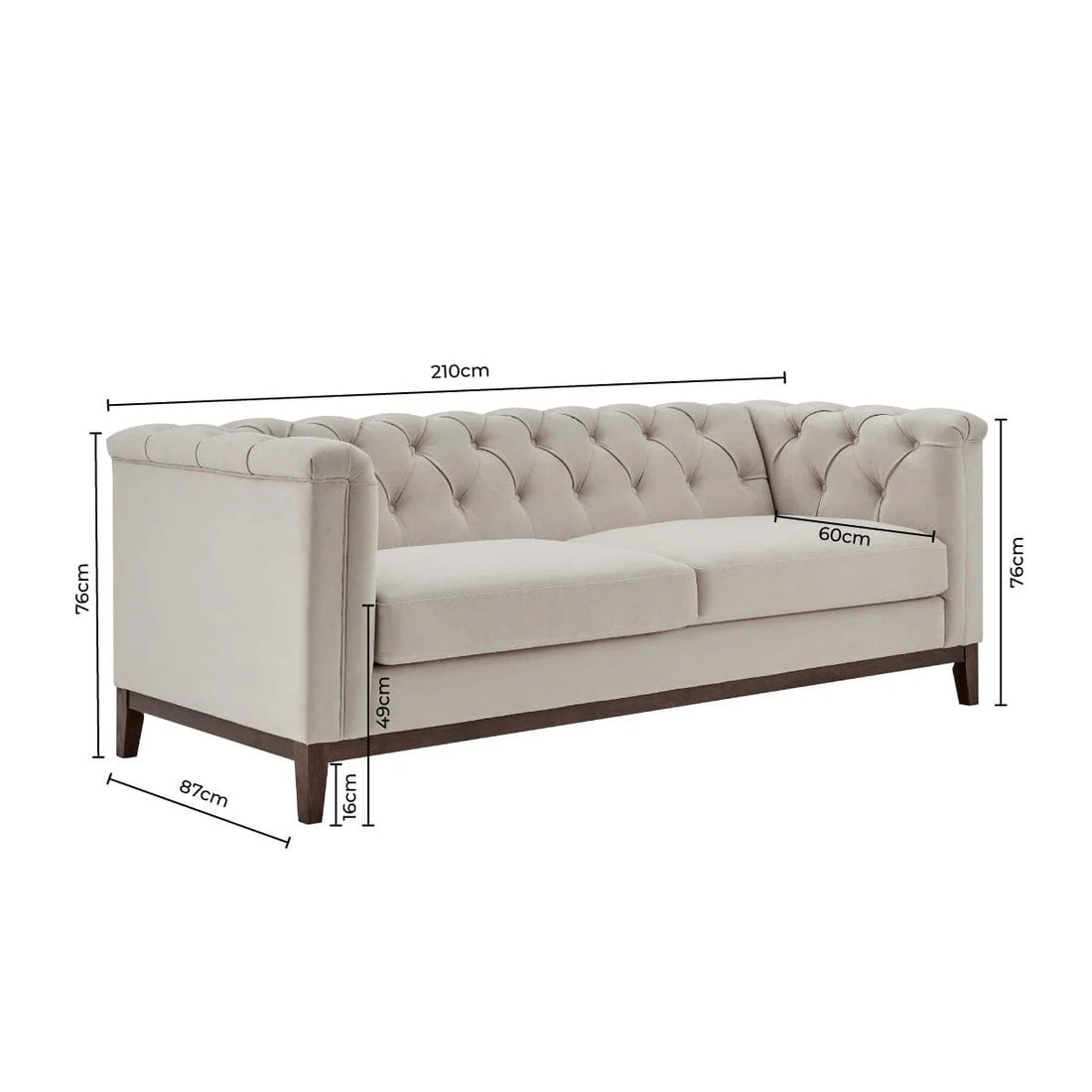 Chesterfield 3 Seater Sofa - Stone