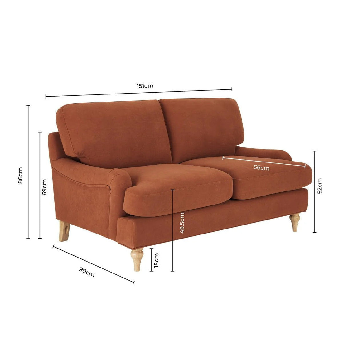 Hampshire 2 Seater Sofa - Burnt Orange