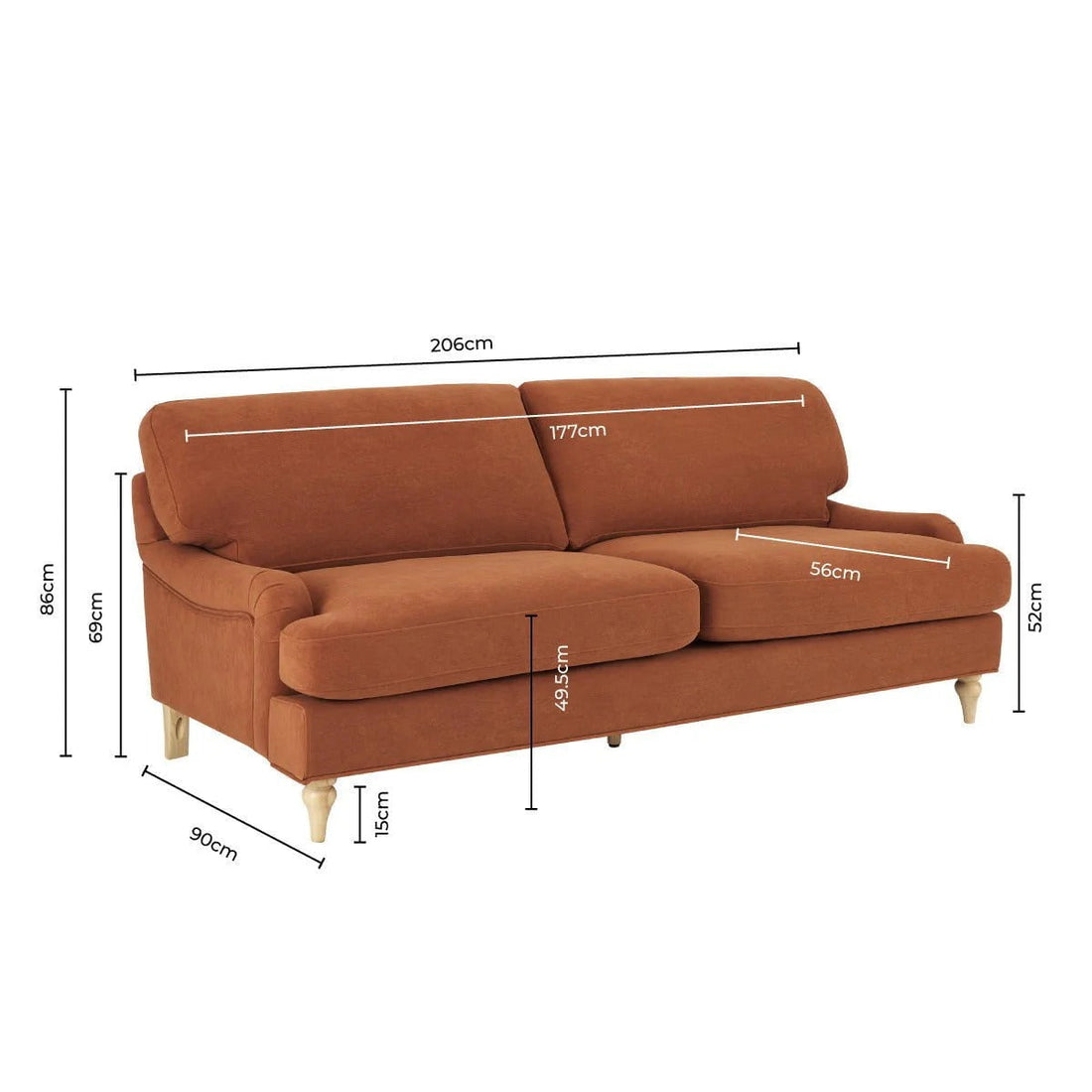 Hampshire 3 Seater Sofa - Burnt Orange