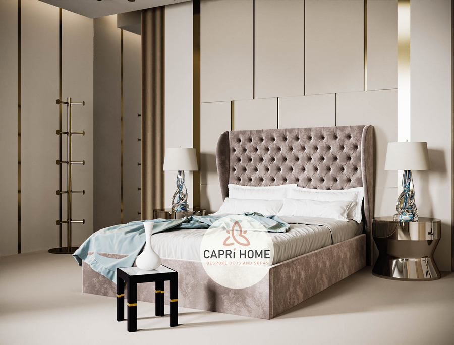 Delilah Curve Winged Upholstered Bed, Winged Bed, New Bed, Bed Frame, Chesterfield Bed, Upholstered Bed, Beautiful Bed,