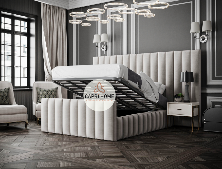 Vincent Extended Large Headboard Upholstered Bed, Large Headboard, Extended Winged Headboard, Wide Headboard Bed, Grey Bed, Upholstered Bed, Fabric Bed