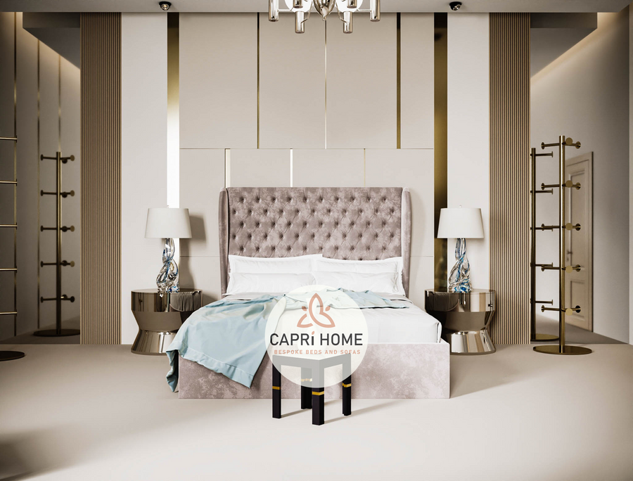 Delilah Curve Winged Upholstered Bed, Winged Bed, New Bed, Bed Frame, Chesterfield Bed, Upholstered Bed, Beautiful Bed,