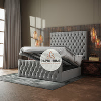 Calistan Upholstered Bed, Fabric Bed, Upholstered Bed, Grey bed, Luxury Bed