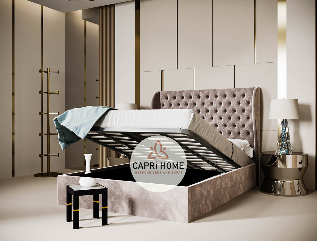 Delilah Curve Winged Upholstered Bed, Winged Bed, New Bed, Bed Frame, Chesterfield Bed, Upholstered Bed, Beautiful Bed,