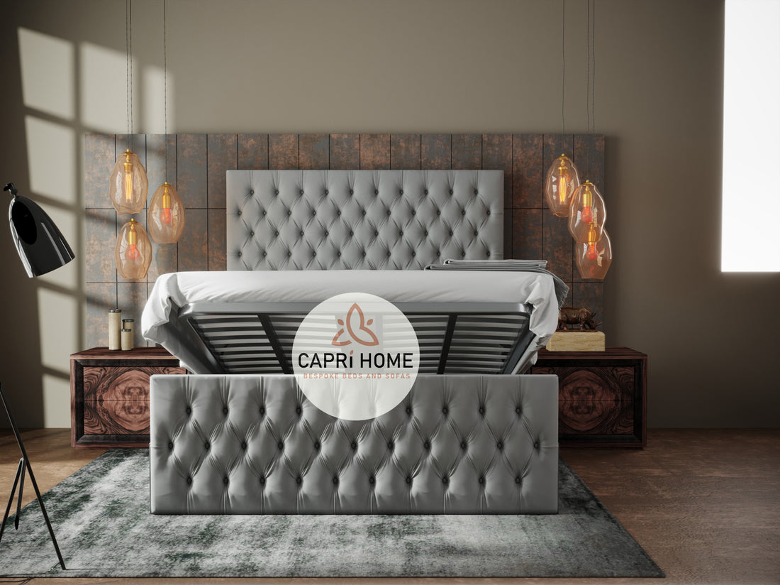 Calistan Upholstered Bed, Fabric Bed, Upholstered Bed, Grey bed, Luxury Bed