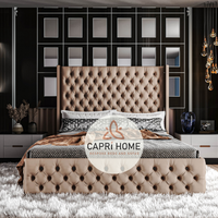 Neo Full Sides Upholstered Winged Bed, Winged Bed, Wingback Bed, New Bed, Chesterfield Bed, Beautiful Bed, Bed, bed Frame, Upholstered Bed, Fabric Bed